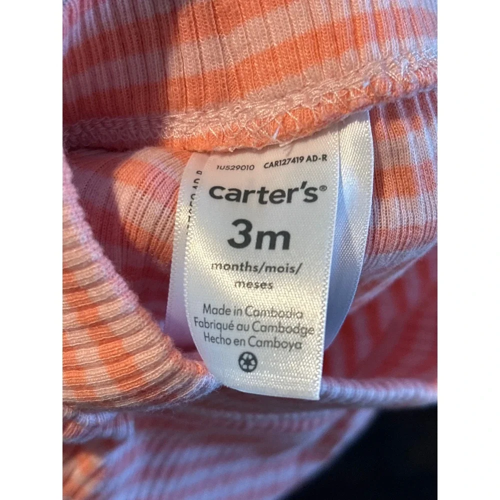 Carters Baby Girl 3M Pink White Striped Ribbed Peplum Top and Shorts Set